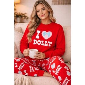 Dolly Parton I Love Dolly Sweatshirt Valentine Womens Size L Coquette Hearts New